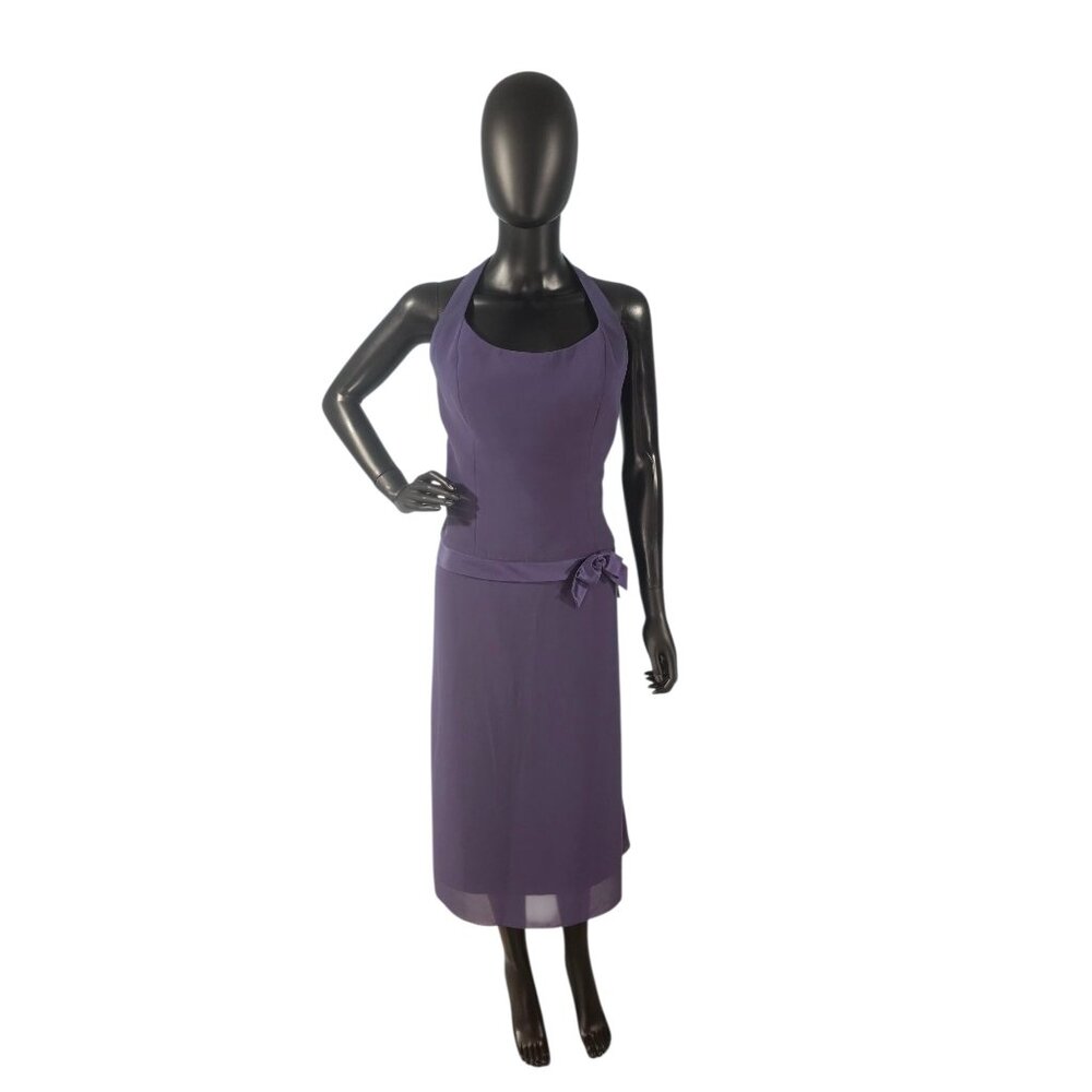 Purple Chiffon Drop Waist Halter Dress - After Six